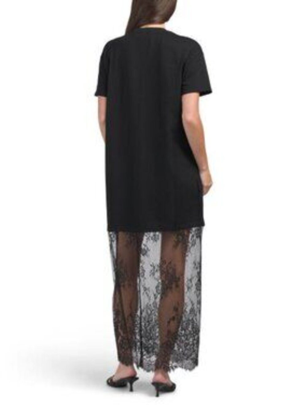 WHITE CLOSET Short Sleeve Lace Hem Dress - Picture 2 of 4